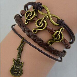 New Unisex Brown Leather Guitar Bracelet 6-7"